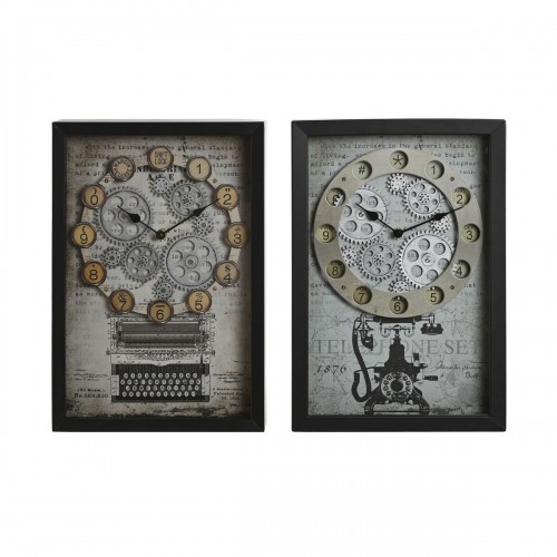 Sienas pulkstenis Home ESPRIT Dzeltens Balts Melns Pelēks Metāls Stikls Vintage 27,5 x 6,5 x 40,5 cm (2 gb.) image 1