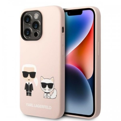 Karl Lagerfeld MagSafe Compatible Case Liquid Silicone Karl and Choupette for iPhone 14 Pro Pink image 1