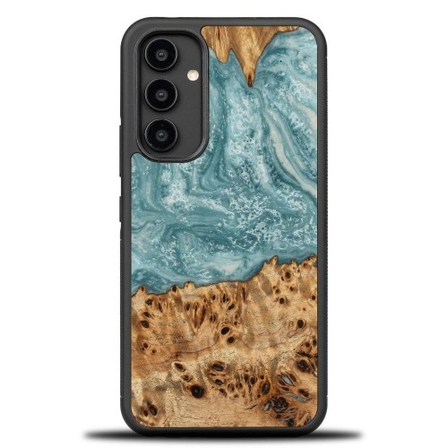 Wood and resin case for Samsung Galaxy A54 5G Bewood Unique Uranus - blue and white image 1