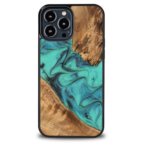 Bewood Unique Turquoise iPhone 13 Pro Max Wood and Resin Case - Turquoise Black image 1