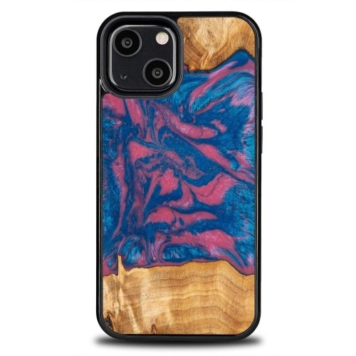 Wood and resin case for iPhone 13 Mini Bewood Unique Vegas - pink and blue image 1
