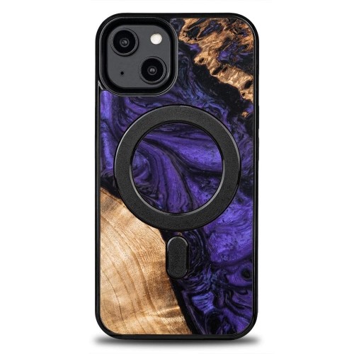 Wood and Resin Case for iPhone 14 MagSafe Bewood Unique Violet - Purple and Black image 1