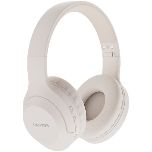 CANYON BTHS-3, Bluetooth headset,with microphone, BT V5.1 JL6956, battery 300mAh, Type-C charging plug, PU material, size:168*190*78mm, charging cable 30cm and audio cable 100cm, Beige image 1