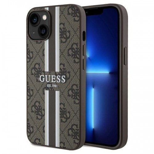 Guess GUHMP15SP4RPSW iPhone 15 | 14 | 13 6.1" brązowy|brown hardcase 4G Printed Stripes MagSafe image 1