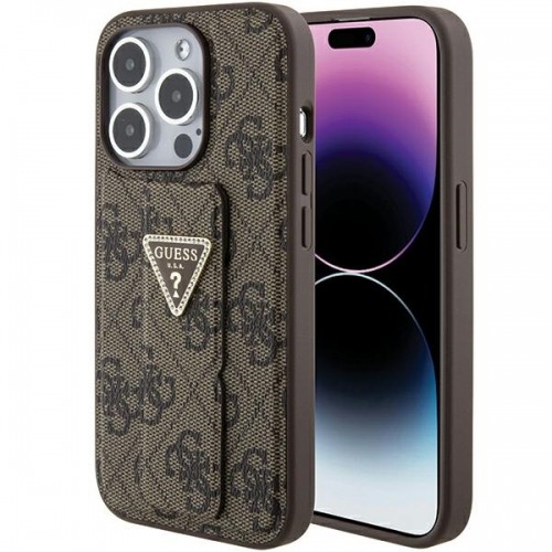 Guess GUHCP15LPGS4TDW iPhone 15 Pro 6.1" brązowy|brown hardcase Grip Stand 4G Triangle Strass image 1