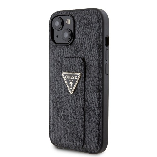Guess PU Grip Stand 4G Strass Triangle Metal Logo Case for iPhone 15 Black image 1
