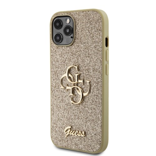 Guess PU Fixed Glitter 4G Metal Logo Case for iPhone 12|12 Pro Gold image 1