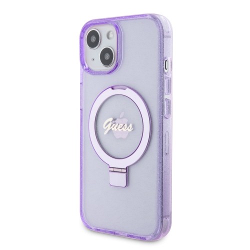 Guess IML Ring Stand Glitter MagSafe Case for iPhone 15 Purple image 1