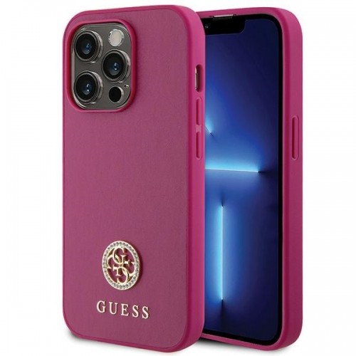 Guess GUHCP15LPS4DGPP iPhone 15 Pro 6.1" różowy|pink hardcase Strass Metal Logo image 1