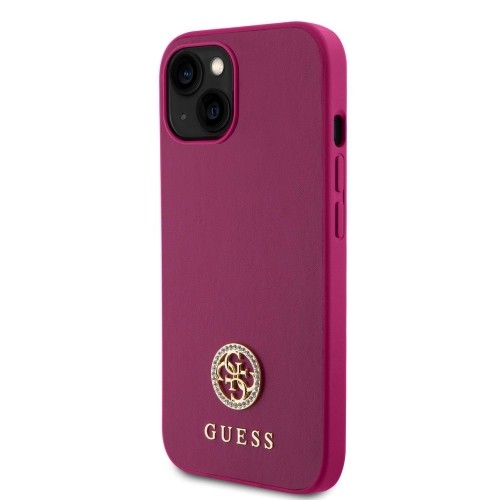 Guess PU 4G Strass Metal Logo Case for iPhone 15 Pink image 1