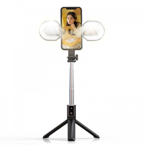 OEM Selfie Stick MINI - with detachable bluetooth remote control, tripod and 2 LED lights - P40S-M BLACK image 1