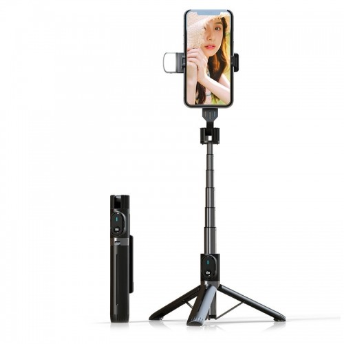 OEM Selfie Stick - with detachable bluetooth remote control, tripod and LED light - P90D BLACK image 1