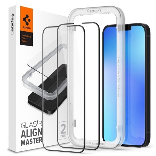Apple Spigen ALM Glass FC 2pcs Full Screen Tempered Glass for iPhone 13 Pro Max with Black Frame image 1