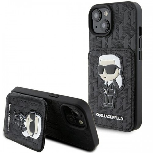 Karl Lagerfeld KLHCP15SSAKKNSCK iPhone 15 6.1" czarny|black hardcase Saffiano Cardslots and Stand Monogram Ikonik Patch image 1