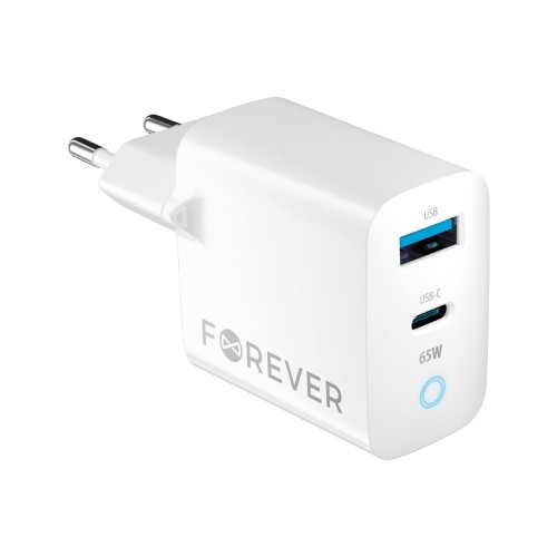 Forever GaN TC-06-65AC PD QC charger 1x USB-C 1x USB 65W white image 1