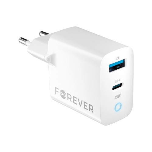 Forever TC-06-45AC GaN PD QC charger 1x USB-C 1x USB 45W white image 1