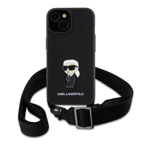 Karl Lagerfeld Saffiano Crossbody Metal Ikonik Case for iPhone 15 Black image 1