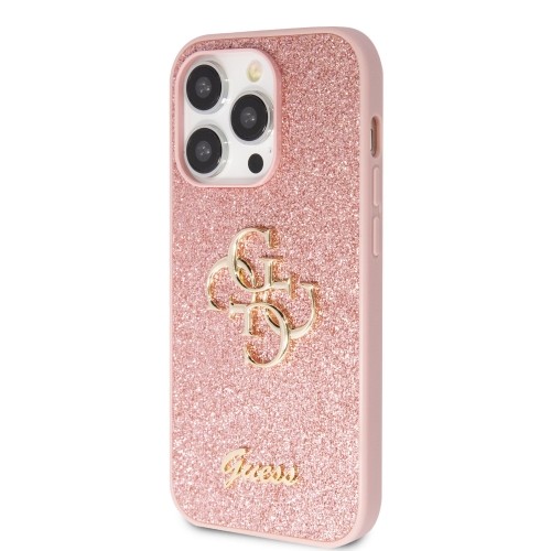 Guess PU Fixed Glitter 4G Metal Logo Case for iPhone 15 Pro Pink image 1