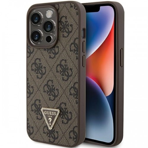 Guess GUHCP15LP4TDPW iPhone 15 Pro 6.1" brązowy|brown hardcase Leather 4G Triangle Strass image 1