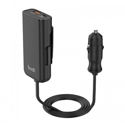 Budi 105W Car Charger, USB + USB-C, PD + QC 3.0 (Black) image 1