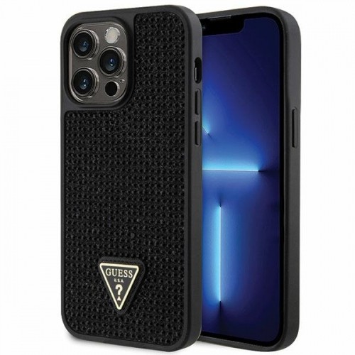 Guess Rhinestones Triangle Metal Logo Case for iPhone 14 Pro Max Black image 1