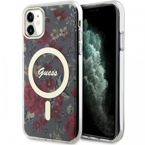 Guess PC|TPU Flowers IML MagSafe Compatible Case for iPhone 11 Kaki image 1