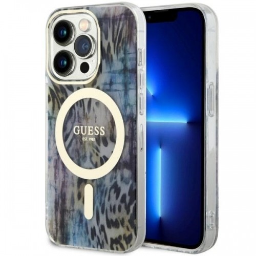Guess GUHMP14XHLEOPWB iPhone 14 Pro Max 6.7" niebieski|blue hardcase Leopard MagSafe image 1