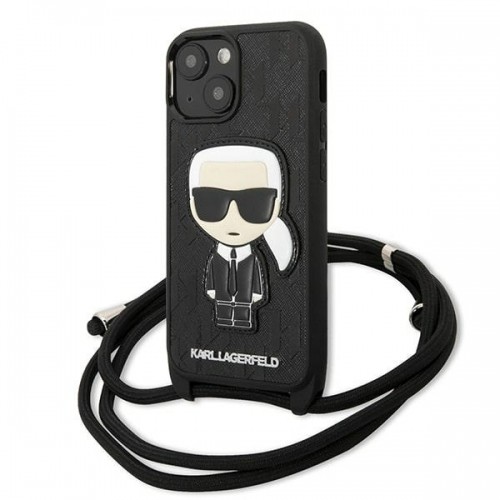 Karl Lagerfeld KLHCP13SCMNIPK iPhone 13 mini 5,4" hardcase czarny|black Leather Monogram Patch and Cord Iconik image 1
