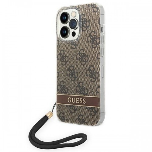 Guess GUOHCP14LH4STW iPhone 14 Pro 6,1" brązowy|brown hardcase 4G Print Strap image 1