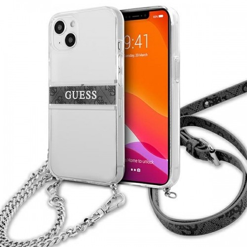 Guess GUHCP13SKC4GBSI iPhone 13 mini 5,4" Transparent hardcase 4G Grey Strap Silver Chain image 1