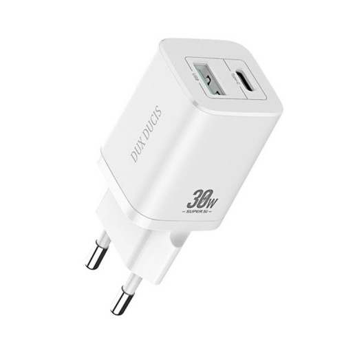 OEM Wall charger Dux Ducis C80 Super Si - USB + Type C - PD 30W QC 3.0 18W 3A white image 1