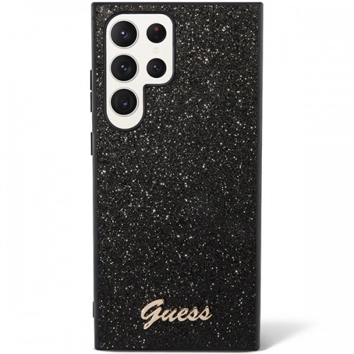 Guess PC|TPU Glitter Flakes Metal Logo Case for Samsung Galaxy S23 Ultra Black image 1