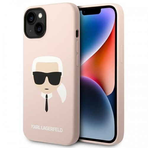 Karl Lagerfeld MagSafe Compatible Case Liquid Silicone Karl Head for iPhone 14 Pink image 1