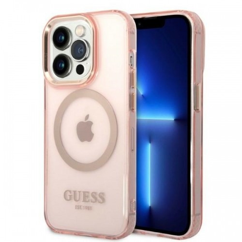 Guess Translucent MagSafe Compatible Case for iPhone 14 Pro Pink image 1
