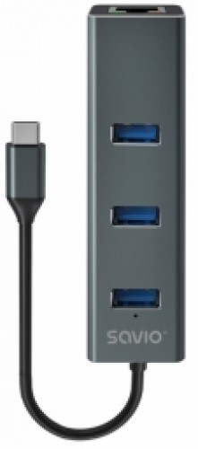 USB Centrmezgls Savio 3-port USB-C 3.1 GEN 1 hub with RJ-45 Gigabit Ethernet image 1