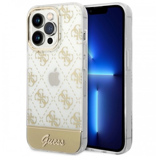 Guess PC|TPU Peony Glitter Script Logo Case for iPhone 14 Pro Max Gold image 1
