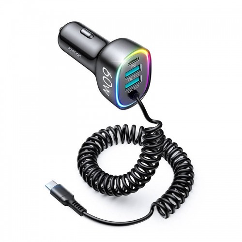 Joyroom 4 in 1 fast car charger PD, QC3.0, AFC, FCP with USB Type C cable 1.6m 60W black (JR-CL19) image 1