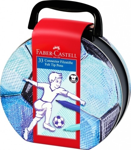 Flomāsteri Faber-Castell, futbolbumba, saspraužamie, metāla kastītē, 33krāsas image 1