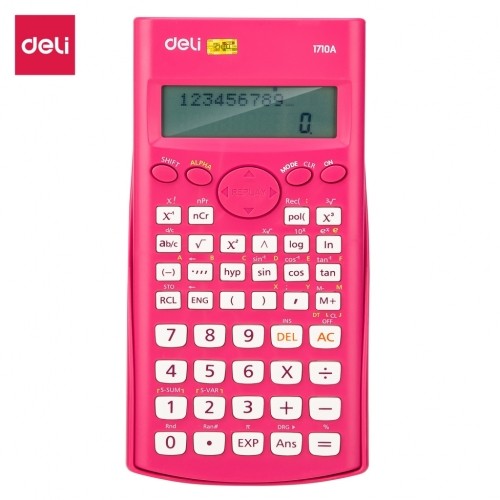 Zinātniskais kalkulators Deli 240F, divrindu displejs, 10+2 cipari, rozā image 1