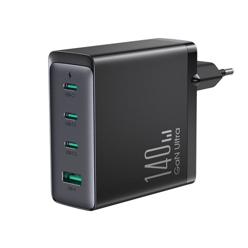 Fast charger GaN 140W 3 x USB-C | USB-A Joyroom JR-TCG05EU - black + USB-C cable - USB-C 240W 1.2m image 1