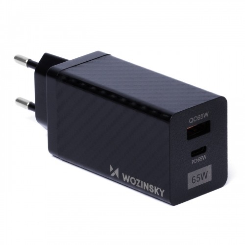 Wozinsky 65W GaN charger with USB ports, USB C supports QC 3.0 PD black (WWCG01) image 1