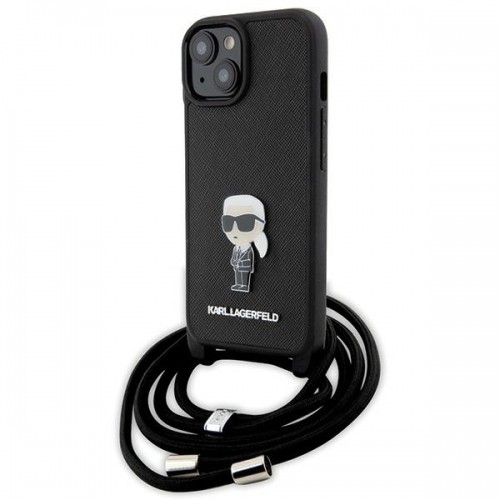 Karl Lagerfeld KLHCP15SSASKNPSK iPhone 15 6.1" hardcase czarny|black Crossbody Saffiano Monogram Metal Pin Karl & Choupette image 1