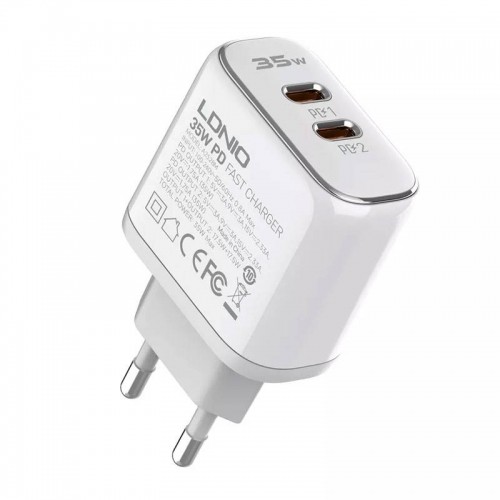 MFi wall charger LDNIO A2528M, 2xUSB-C, USB-C to Lightning 35W image 1