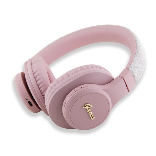 Guess PU Leather 4G Tone on Tone Script Logo BT5.3 Stereo Headphone Pink image 1