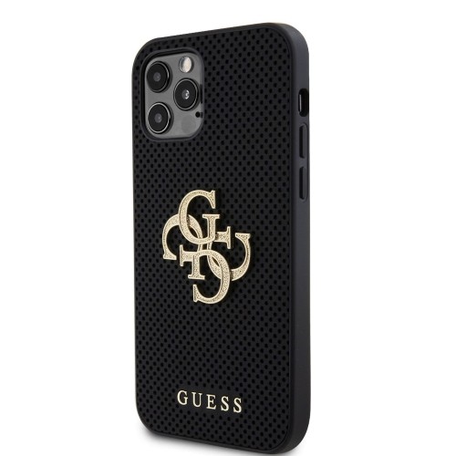 Guess PU Perforated 4G Glitter Metal Logo Case for iPhone 12|12 Pro Black image 1