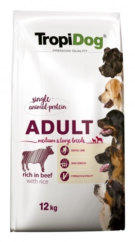 TROPIDOG Premium Adult Medium & Large Beef with rice - dry dog food - 12 kg image 1