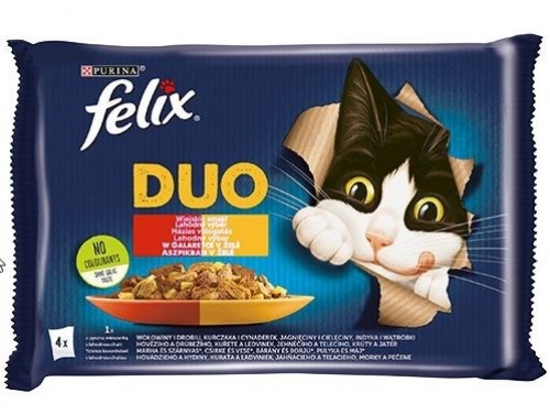 Purina Nestle Felix Fantastic Duo meat - beef and poultry, chicken and kidney, lamb and veal, turkey and liver - 4 x 85g image 1
