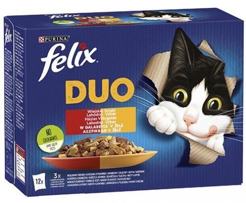 Purina Nestle Felix Fantastic Duo Country Flavours with Beef and Poultry, Chicken, Tzatziki, Lamb, Veal, Turkey and Liver in Jell-O -12 x 85g image 1