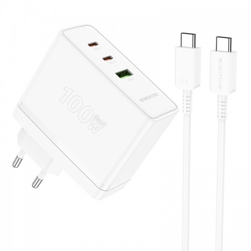 OEM Borofone Wall charger BN11 Imperial - USB + 2xType C - QC 3.0 PD 100W with Type C to Type C cable white image 1