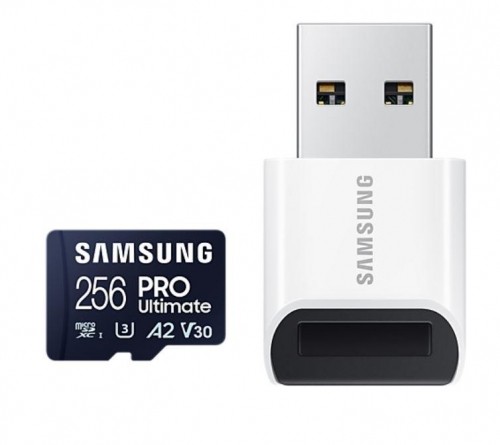 Samsung MicroSD Card with Card Reader PRO Ultimate 256 GB  microSDXC Memory Card  Flash memory class U3  V30  A2 image 1